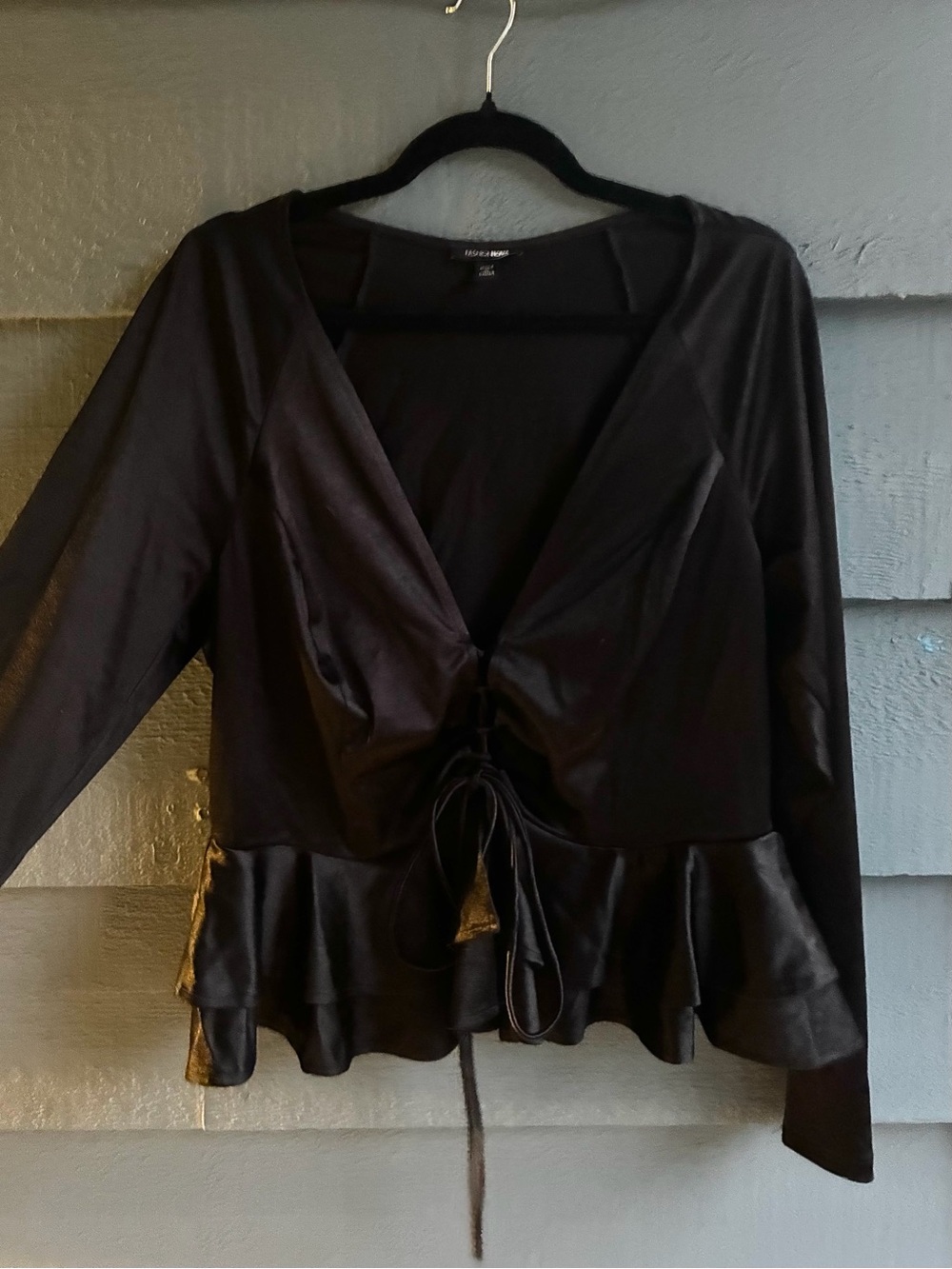 Fashion Nova Hopeless Romantic Long Sleeve Lace Up Peplum Top